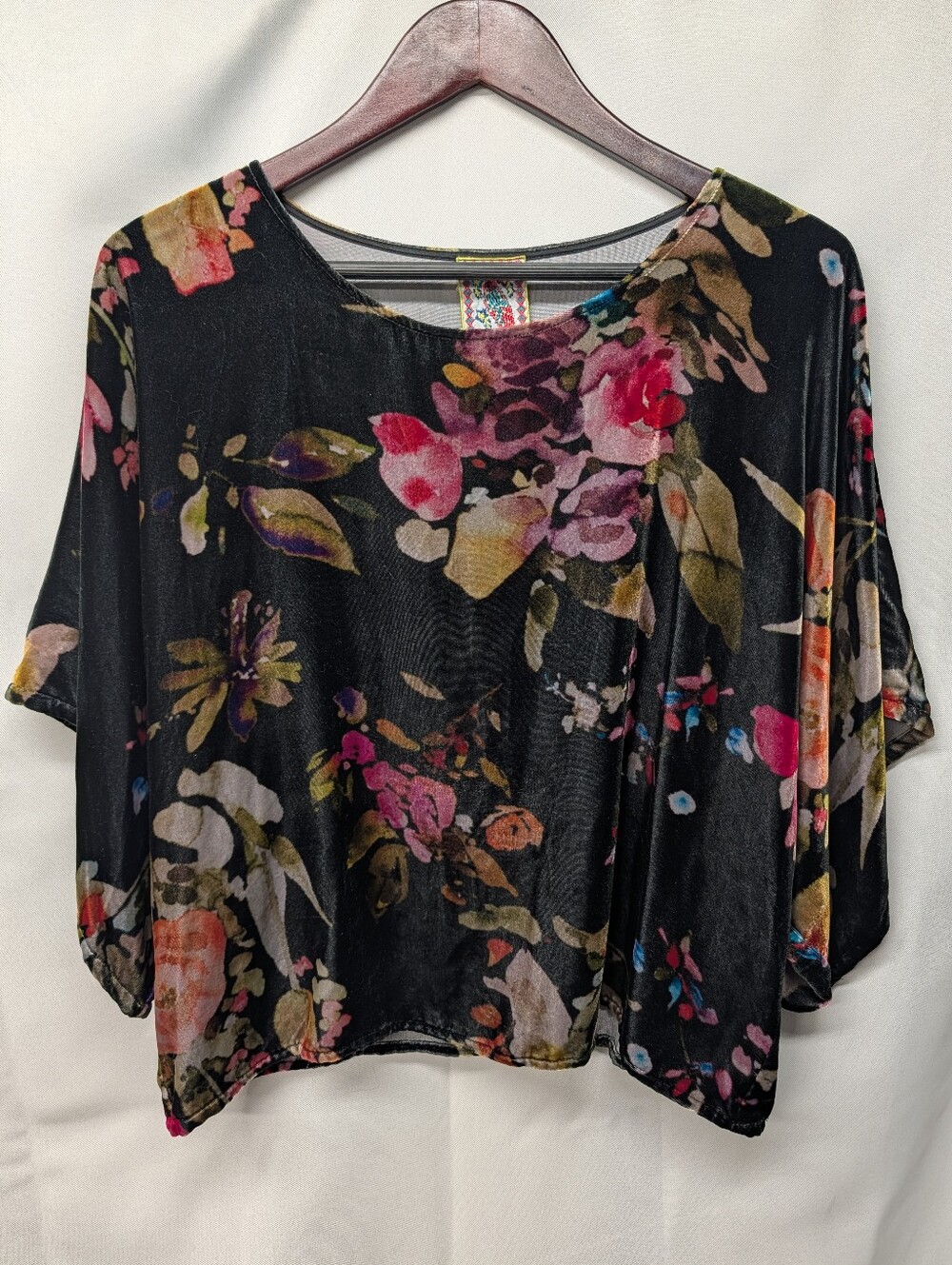 Johnny Was Silk Velvet Dreamer Dolman Floral Blouse, EUC,Size XS